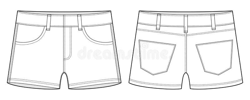 Denim Short with Pockets Technical Sketch. Kids Jeans Shorts Design ...