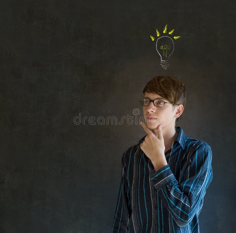 Bright idea chalk background lightbulb thinking business man. Bright idea chalk background lightbulb thinking business man