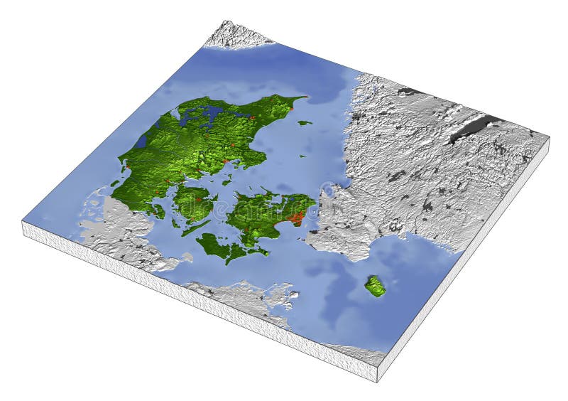 Denmark, 3D relief map stock illustration. Image of topographic 3001917