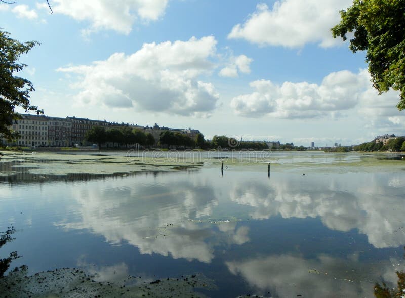 Denmark, Copenhagen, Sortedam Dossering, view of the Sortedam Lake 9.08.2019