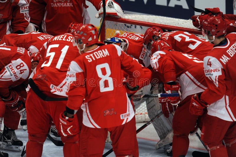 Denmark ice hockey team editorial photo. Image of againsts 69697346