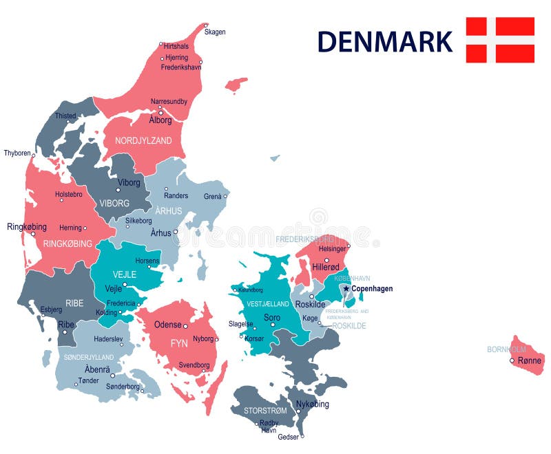 Denmark - Map and Flag Illustration Stock Illustration - Illustration ...