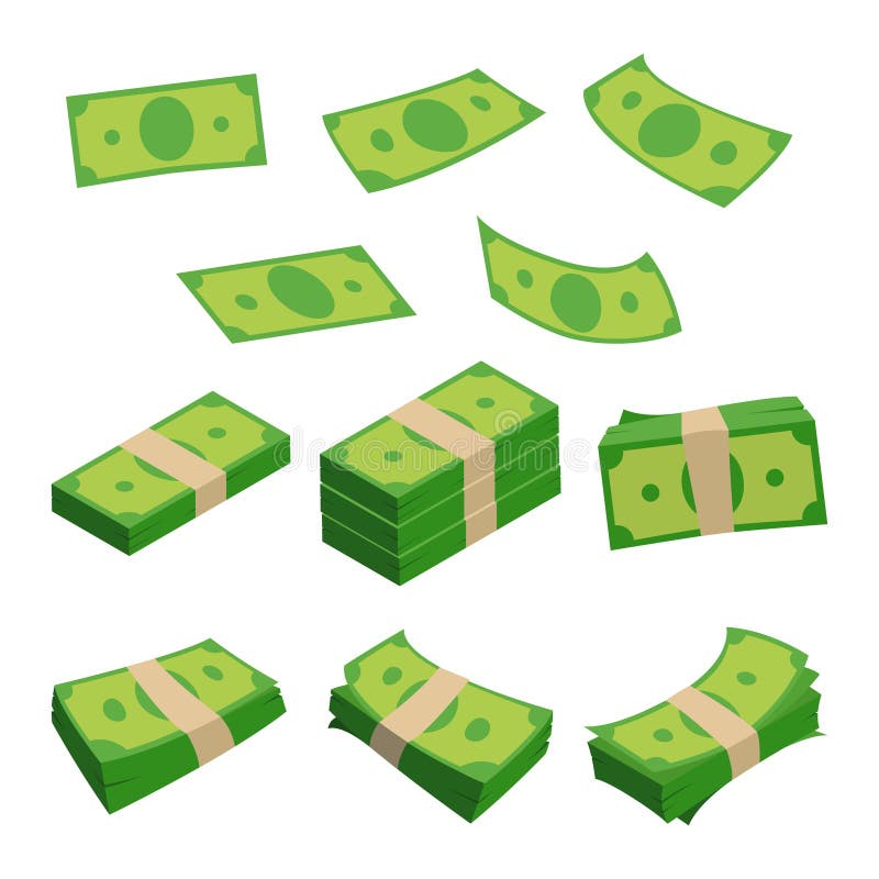 Denominación monetaria, diversas pilas de dinero Dólares aislados en blanco Ejemplos del vector fijados libre illustration Denominación monetaria, diversas pilas de dinero Dólares aislados en blanco Ejemplos del vector fijados libre illustration