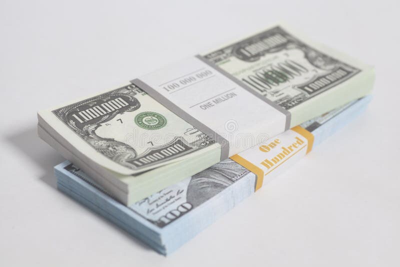 Denomination in One Million and One Hundred Dollars Bills with Tape
