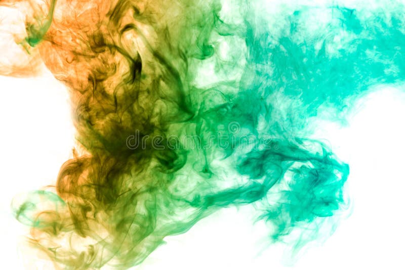 Dense multicolored smoke of blue, green and yellow colors on a white isolated background. Background of smoke vape. Dense multicolored smoke of blue, green and yellow colors on a white isolated background. Background of smoke vape