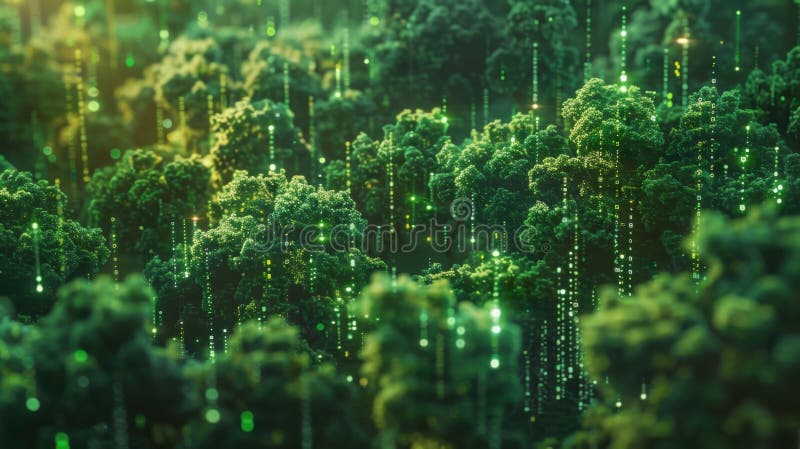 A dense patch of trees each displaying a different type of encryption algorithm used in blockchain technology royalty free stock photo