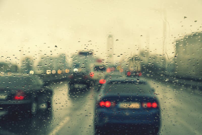 Dense Traffic on a Rainy Day. Traffic in Rainy Day with Road View ...