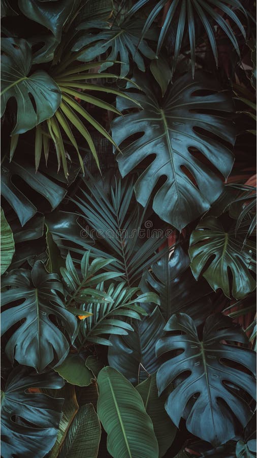 Frunze tropicale dense în diferite forme și dimensiuni, creând o junglă luxoasă, cum ar fi stabilirea vector illustration