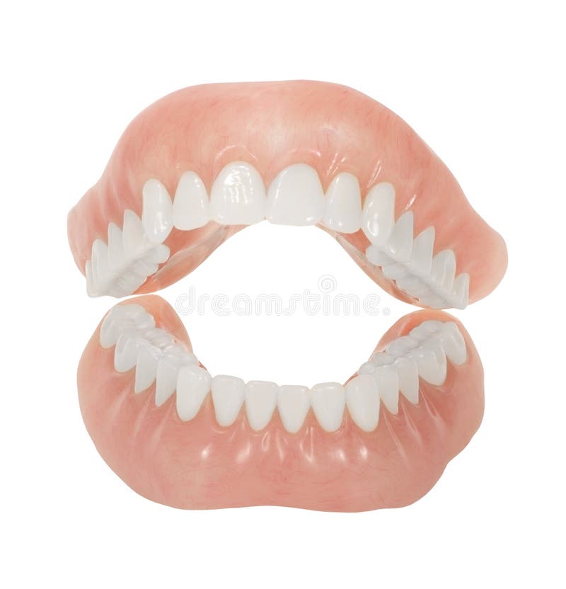 Dentures with bright teeth and mouth open isolated on white. Dentures with bright teeth and mouth open isolated on white