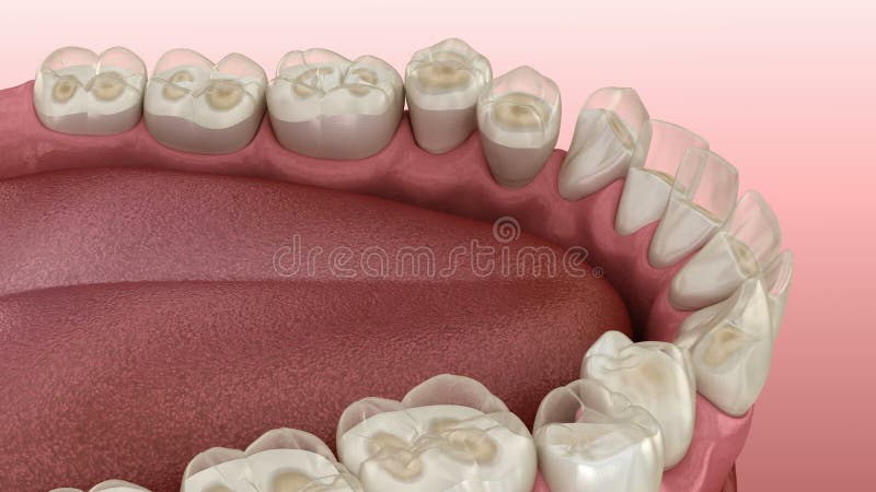 Dental attrition Bruxism resulting in loss of tooth tissue.  Medically accurate tooth 3D animation