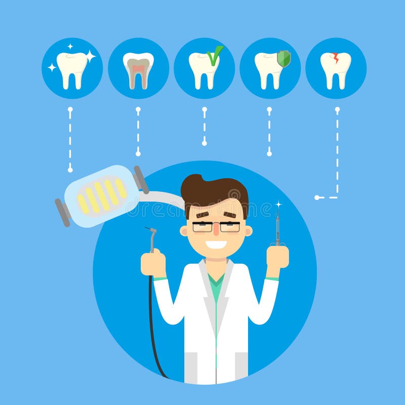 Dental banner with smiling male dentist stock illustration Dental banner with smiling male dentist stock illustration