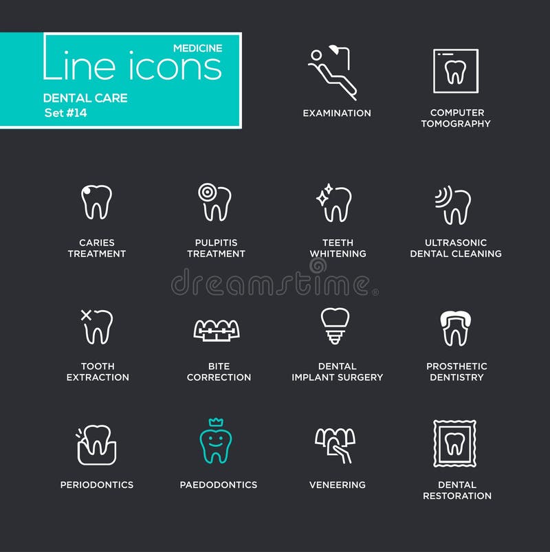 Dental Care - Single Line Pictograms Set