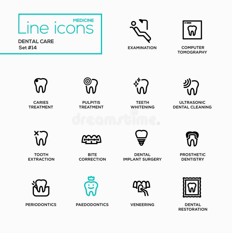 Dental Care - Single Line Pictograms Set