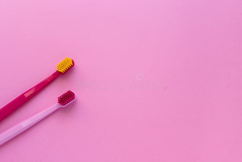 Dental Hygiene - Tooth Brushes Flat Lay, Top View, Copy Space, Pink ...