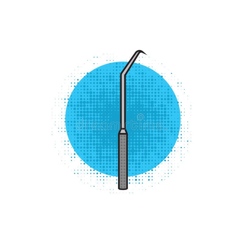 Dental Probe For Dentist In Black Lines On White Background Stock