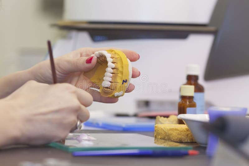 Dental Prosthesis Technician at Work Desk Stock Image Image of