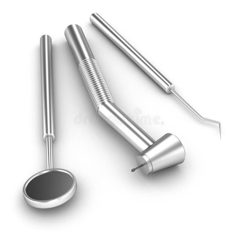 Dental Set Mirror, Probe and Drill Stock Illustration Illustration