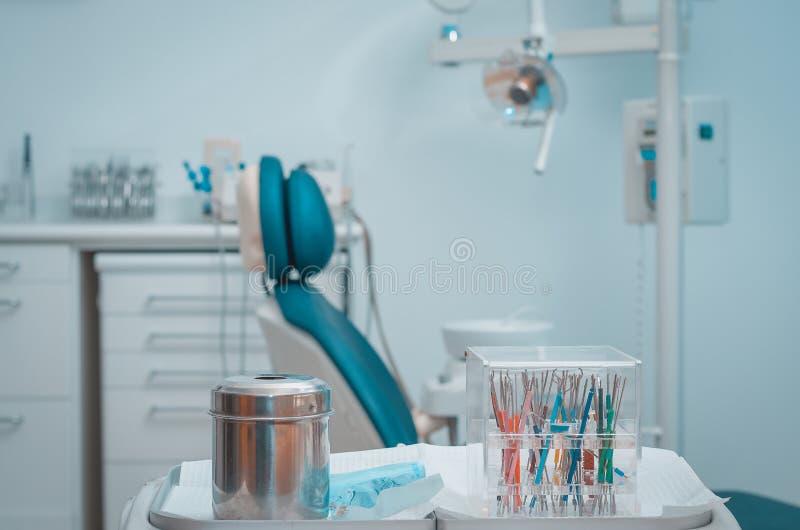 Dental Surgery and Surgical Instruments in Dental Clinic Stock Photo