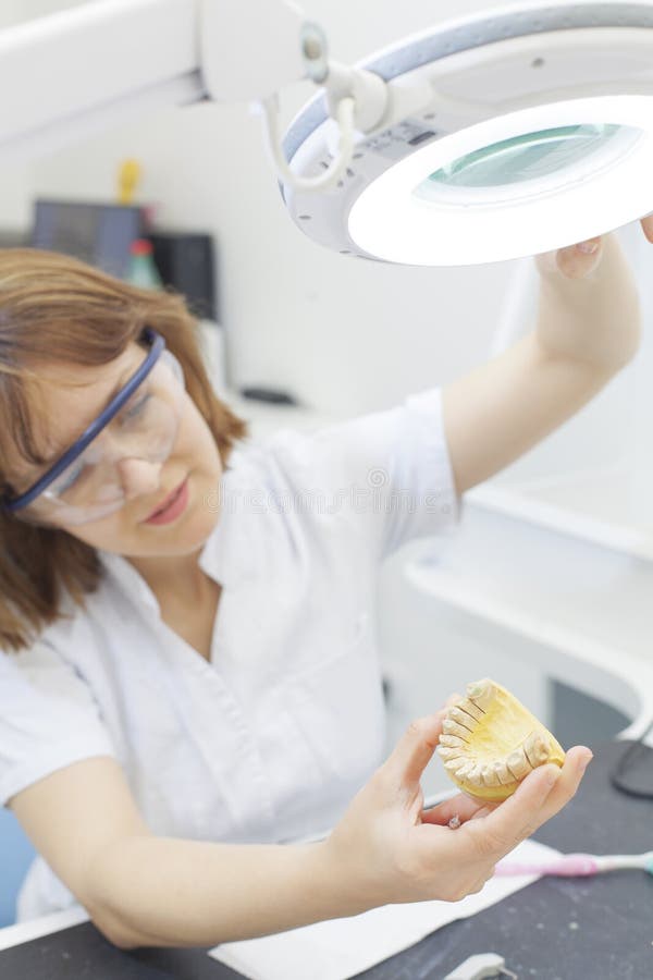 Dental Prosthesis Technician at Work Desk Stock Image Image of mold