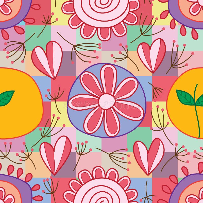 Dente-de-leão da folha do amor da flor em volta do teste padrão sem emenda do estilo quadrado ilustração stock Dente-de-leão da folha do amor da flor em volta do teste padrão sem emenda do estilo quadrado ilustração stock
