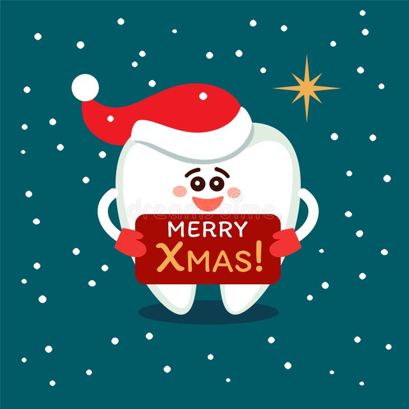 Dente dos desenhos animados no chapéu de Santa Feliz Natal da odontologia ilustração royalty free Dente dos desenhos animados no chapéu de Santa Feliz Natal da odontologia ilustração royalty free