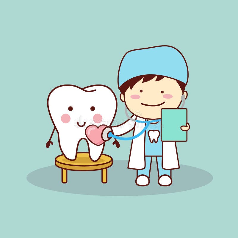 Dente e dentista felici del fumetto illustrazione di stock Dente e dentista felici del fumetto illustrazione di stock