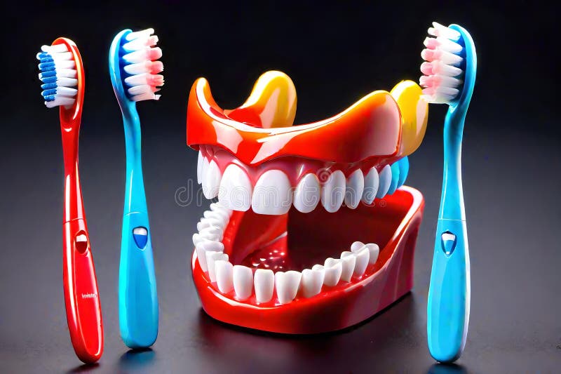 Mouth tooth cleaning by toothbrush is denture care and false teeth gums AI illustration. Healthy wellness and personal periodontal mouth cleaning is preventative habit. Mouth tooth cleaning by toothbrush is denture care and false teeth gums AI illustration. Healthy wellness and personal periodontal mouth cleaning is preventative habit.
