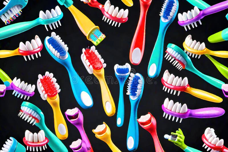 Toothbrush selection choice and personal tooth teeth cleaning daily habit. Children child brush brushing is healthy gums and happy dentist smile. Colorful AI illustration. Toothbrush selection choice and personal tooth teeth cleaning daily habit. Children child brush brushing is healthy gums and happy dentist smile. Colorful AI illustration