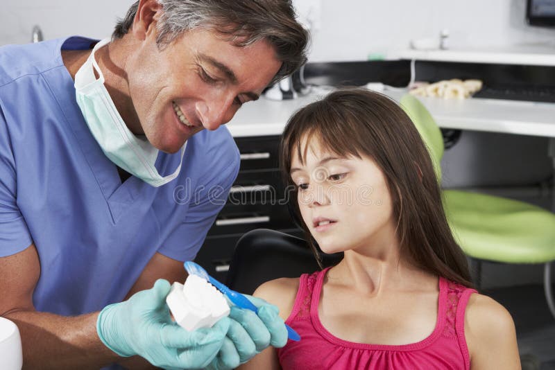 Dentist Demonstrating How To Brush Teeth Stock Photo Image of clinic