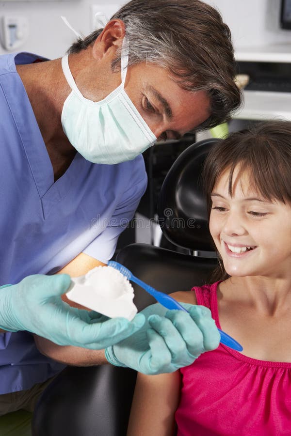 Dentist Demonstrating How To Brush Teeth Stock Photo Image of clinic