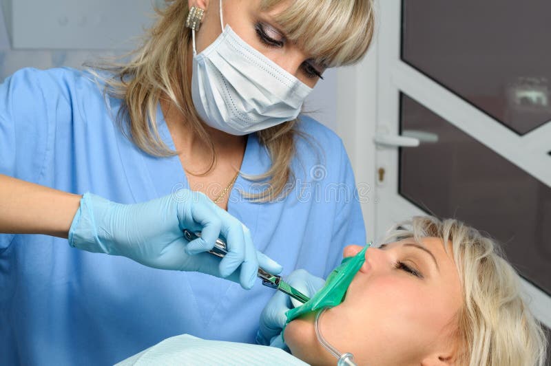 Dentist with Patient, Installation of Rubber Dam Stock Photo Image of open, office 48826406
