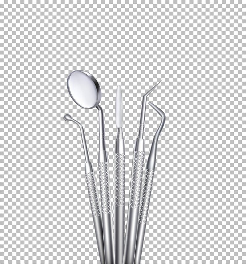 Dentist Stainless Steel Tools on White Surface Stock Illustration
