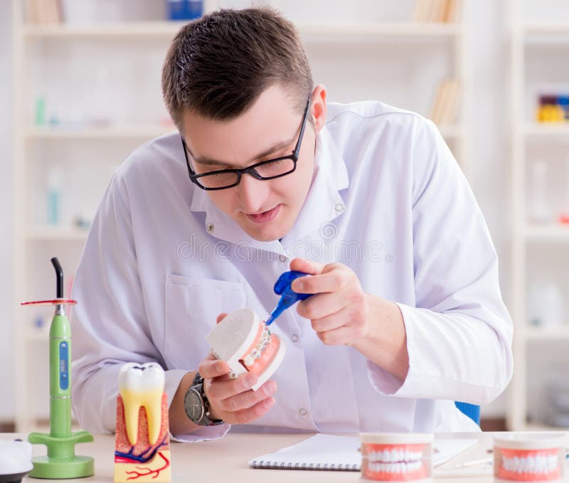 Dentist Working Teeth Implant in Medical Lab Stock Photo Image of
