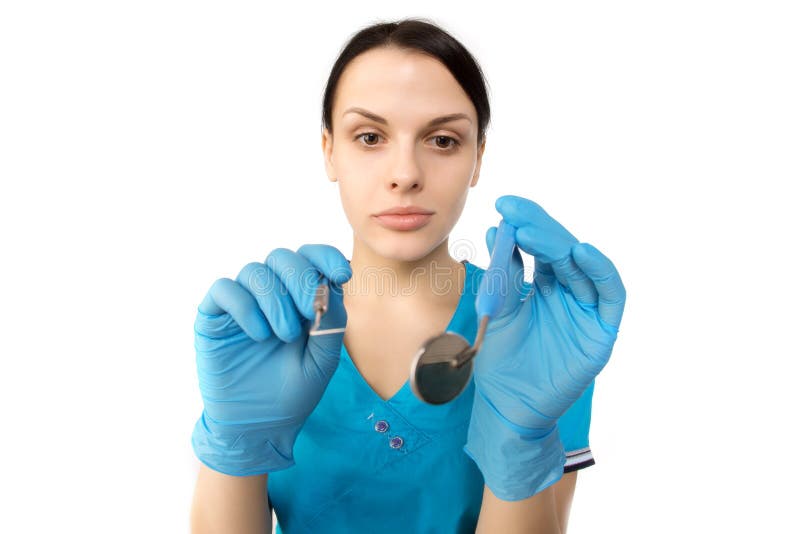 Dentista con las herramientas El concepto de odontología, el blanquear, oral hygien imagenes de archivo Dentista con las herramientas El concepto de odontología, el blanquear, oral hygien imagenes de archivo