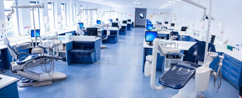 Inside of the clinic with dentists chairs at the dental hospital. Inside of the clinic with dentists chairs at the dental hospital