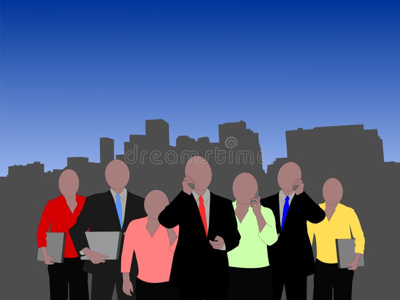 Denver skyline with seven member business team illustration. Denver skyline with seven member business team illustration