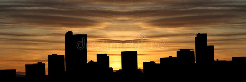 Denver skyline at sunset with beautiful sky illustration. Denver skyline at sunset with beautiful sky illustration
