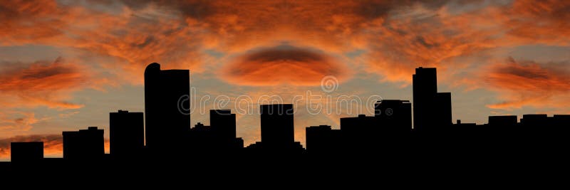 Denver skyline at sunset with beautiful sky illustration. Denver skyline at sunset with beautiful sky illustration