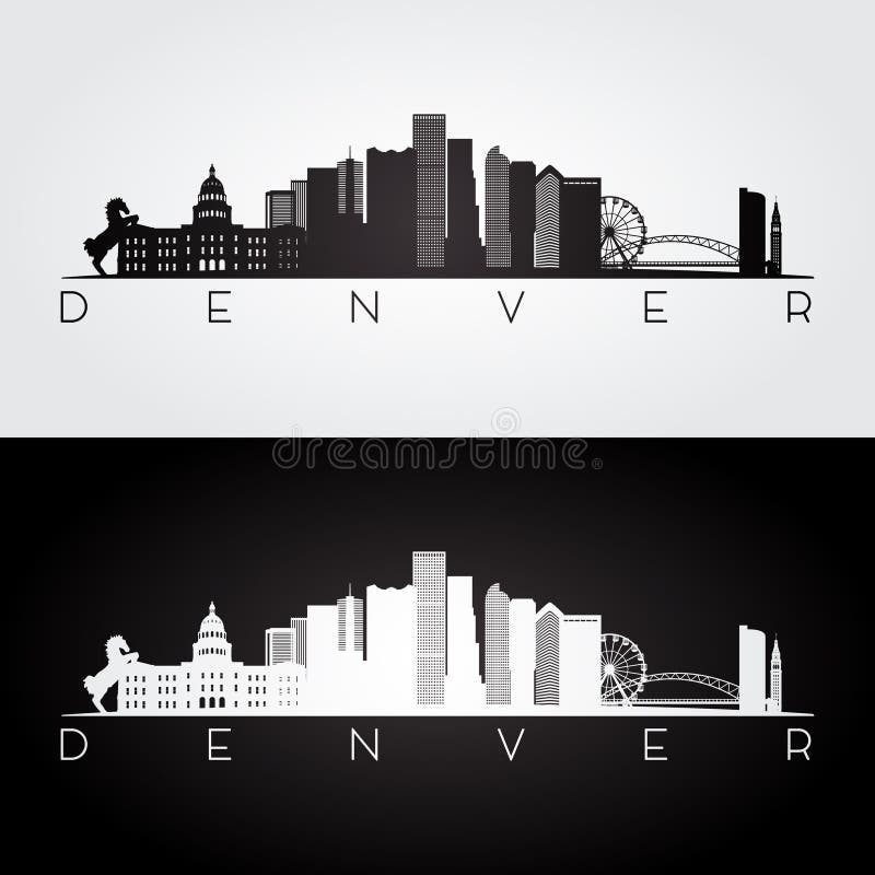 Denver USA skyline and landmarks silhouette, black and white design, vector illustration. Denver USA skyline and landmarks silhouette, black and white design, vector illustration.