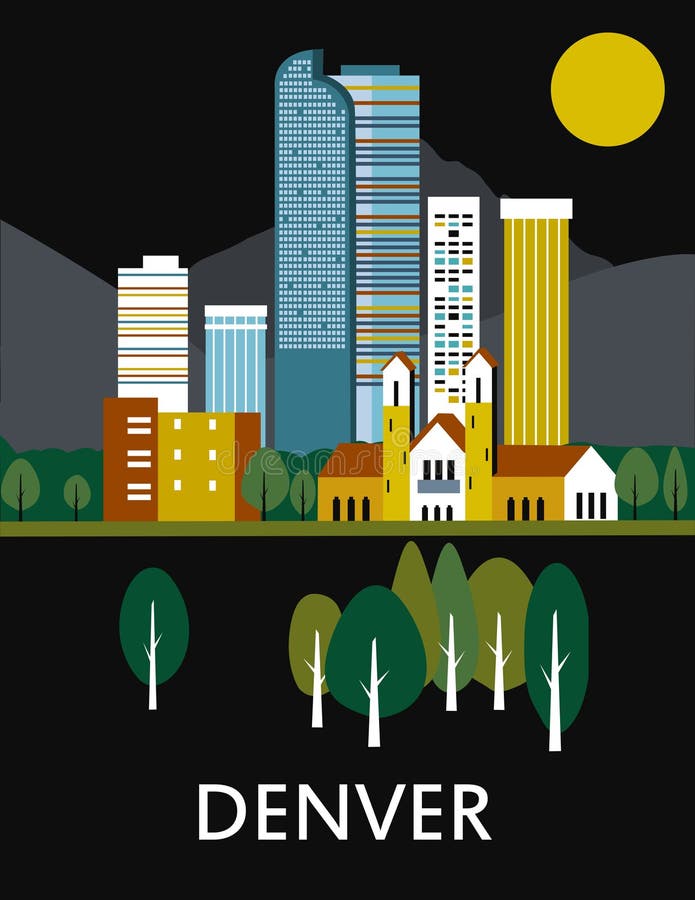 Denver city in Colorado on black background. Denver city in Colorado on black background.