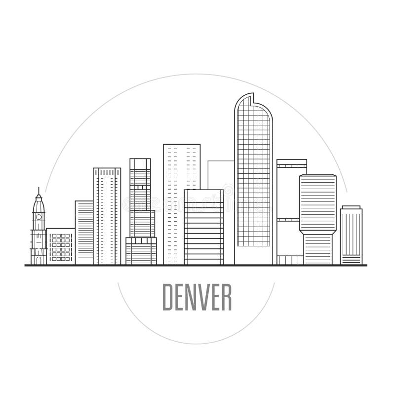 Denver city skyline - downtown cityscape, towers and landmarks in liner style. Denver city skyline - downtown cityscape, towers and landmarks in liner style