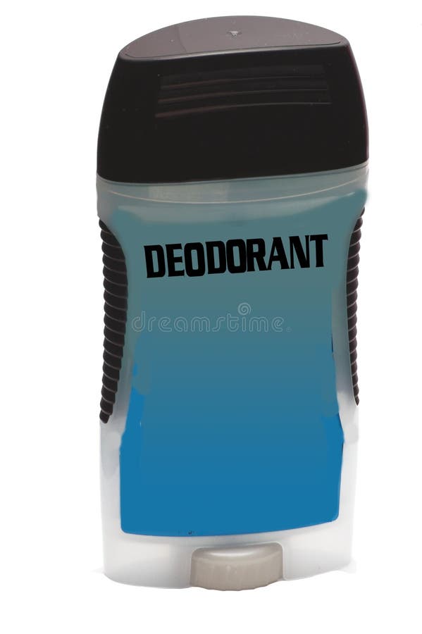 A blue deodorant container with lettering that says DEODORANT on the top.