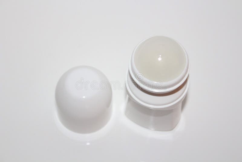 Deodorant. Roll on deodorant. Armpit deodorant on white. Female compact deodorant. stock photo