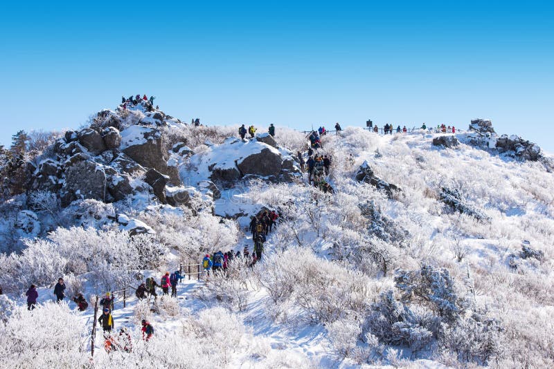 DEOGYUSAN,KOREA - JANUARY 23: Tourists taking photos of the beautiful scenery around Deogyusan,South Korea on January 23, 2015. DEOGYUSAN,KOREA - JANUARY 23: Tourists taking photos of the beautiful scenery around Deogyusan,South Korea on January 23, 2015.