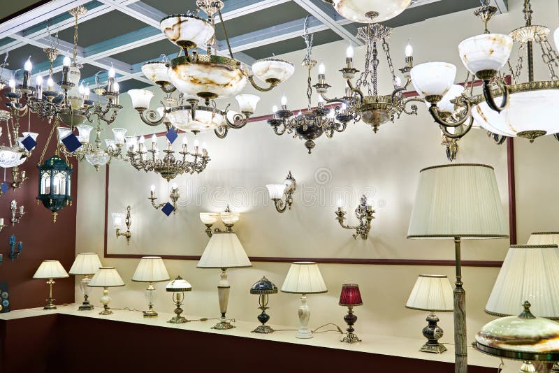 Department of lights, fixtures and chandeliers in store