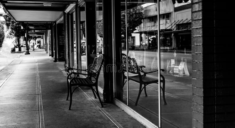 Department Store Sidewalk Bench in B&W