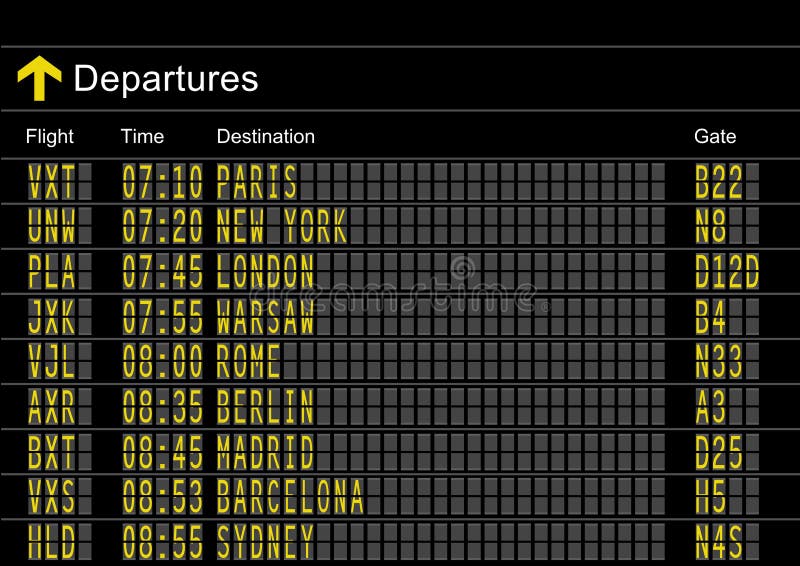 Departures In Display Board Style Solari Board, Flightboard, Flipboard