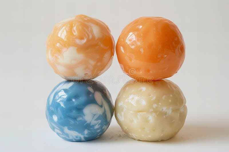 Depicting a stack of four plastic play dough balls, high quality, high resolution royalty free illustration.