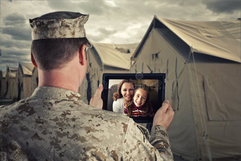 Deployed Military Man Chats with Family