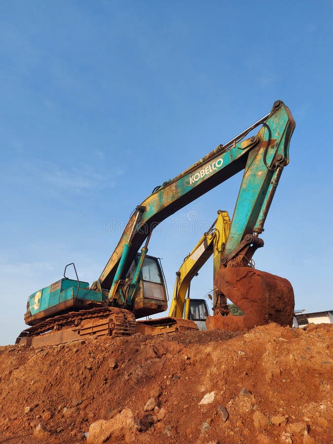 Depok, Indonesia-February 2 2022: crawler excavator kobelco. Heavy equipment stock photography